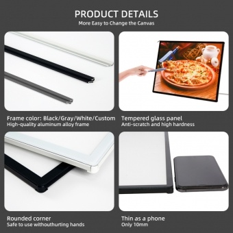 Customized LED Light Frame Illumintion Sign Board Tempered Glass Ultra Slim Light Box for Advertising Dispaly 
